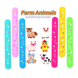 PAITUEND Farm Animals Slap Bracelets Party Favors for Kids(6pack)-Wild One Goodie Bag Stuffers for Boys&Girls Animals Theme Party Supplies Carnival Prizes Suit Classroom Exchanging Gifts
