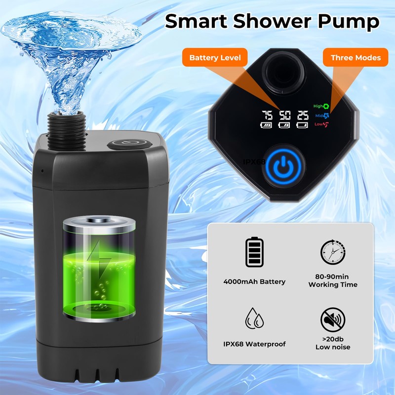 Portable Camping Shower Kit: 6ft Tent, 4000mAh Pump, 1500W Heater