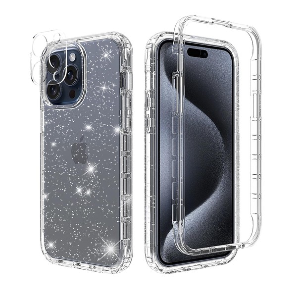 Aircawin Compatbile with 15 Pro Max Case Clear Glitter,Full Protective