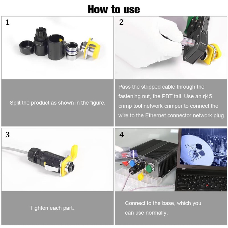 RJ45 Waterproof Connector, IP67 Industrial Ethernet Jack with Plug Dust