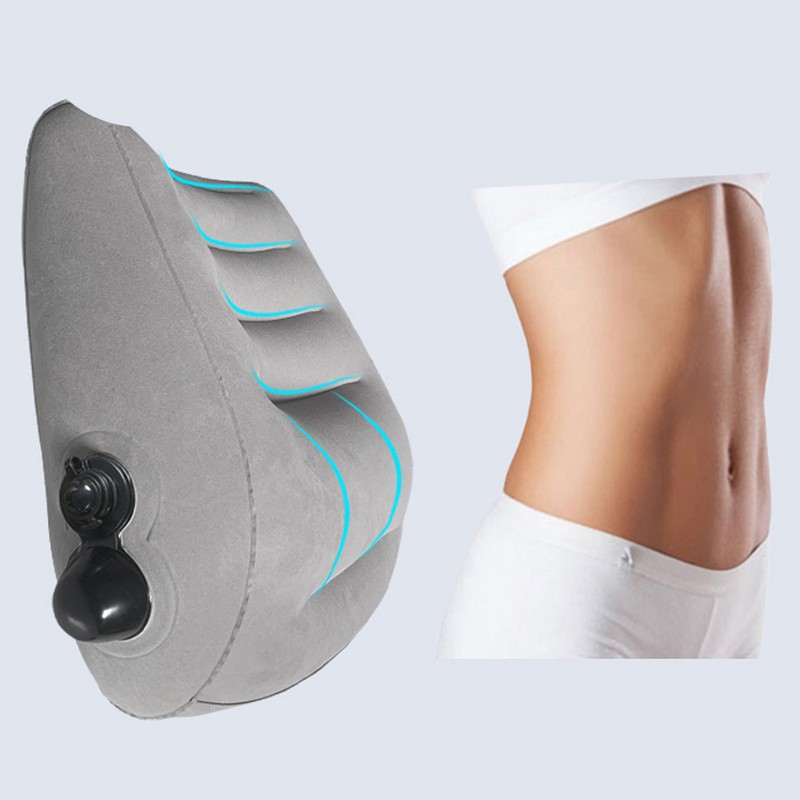 Inflatable Lumbar Waist Pillow PVC and Flocking Press Gray Inflation