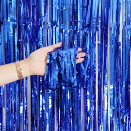 4 Pack Foil Fringe Curtains, Tinsel Streamers Birthday Party Decorations Photo Booth Props for Birthday Wedding Engagement Bachelorette Christmas Celebration Party Decorations (1x2.5m, Blue)