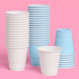 xo, Fetti Blue + White Plastic Shot Glasses - 50 Matte Disposable 2 oz Cups | Bachelorette Decorations, Birthday Drinkware, Party Supplies, Bridal Decor