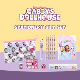 Gabby's Doll House Stationery Set Consists of Case, Notebook, Pen, Stickers, Pencil, Ruler, Eraser, Pencil Sharpener and Colouring Pencils, Gift Set for Girls, multicoloured, Classic
