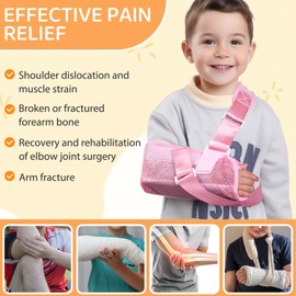 GAOUREL Arm Sling for Kids, Arm Brace with Support Plate, Arm Support Sling Shoulder Immobilizer for Children Shoulder Injury, Suit for Left and Right Arms, Boy and Girl（Pink-S）