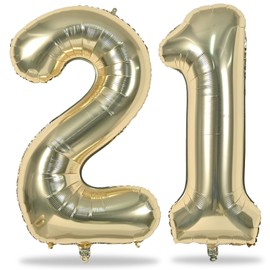 Champagne Gold 21st Birthday Balloons for Her, 40In Light Gold Foil Number 21 Balloons for Boys Girls, Birthday Party Balloons Numbers 2 and 1 for Women Men 12th 21st Anniversary Decorations Supplies