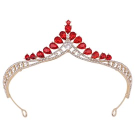 Tower Crystal Tiara Crown for Women- Elegant Rhinestone Tower Crown Headband Weddings Sparkling Tower Shape Bridal Crown Hair Accessory Headpiece Proms Parties (Red)