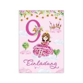 12 Invitations for 9th Children's Birthday Party Invitation for Ninth Birthday Girl Princess with Unicorn