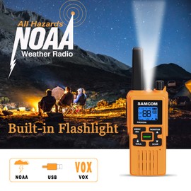 SAMCOM 2 Way Radios Long Range FRS Walkie Talkies for Adults 1250mAh USB Rechargeable, 22 Channels Portable Two Way Radios with Earpieces, Group Talk, NOAA Alert (Red +Yellow 2 Pcs)