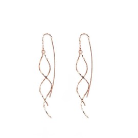 Threader Earrings for Women, Simple Curve Wave Dangle Long Tassel Earrings Trendy Unique Gold Silver Rose Gold Piercing Threader Earrings for Teen Girls Gifts (Rose Gold)
