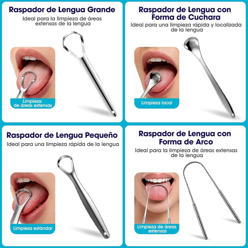 Raspador de Lengua de Acero Inoxidable Kit de 7 Piezas