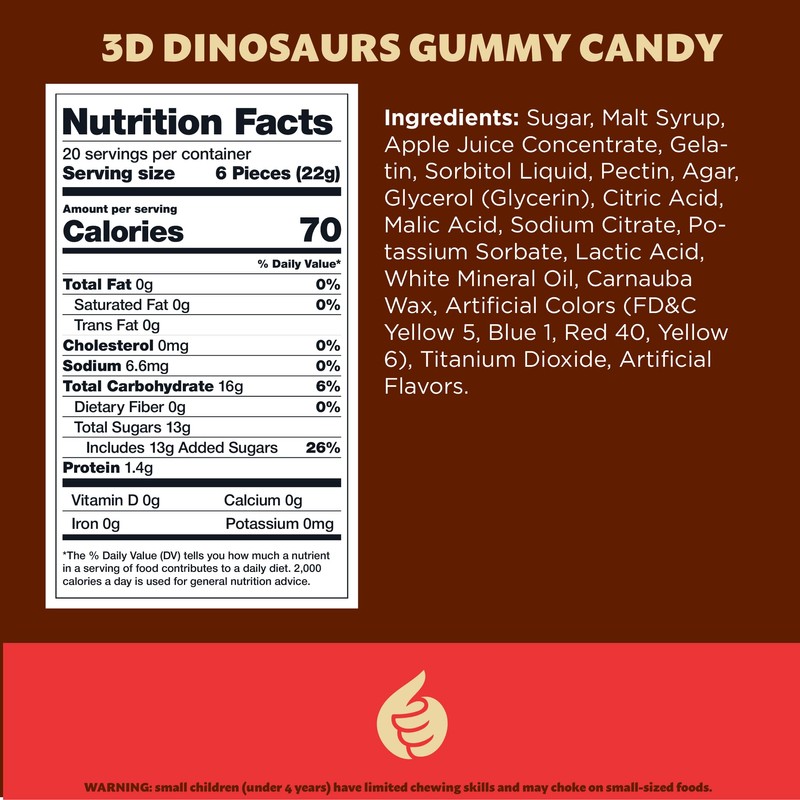 Gummy Candy 3D Dinos |1-Pound Pack| Assorted Fruit Flavors