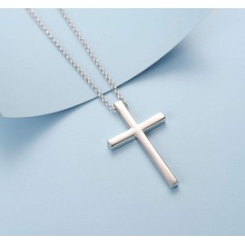 FANCIME White Gold Plated High Polished Solid 925 Sterling Silver Large Heavy Mens Crucifix Cross Pendant Necklace Jewellery for Men Boys