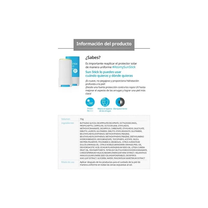Atomy Protector Solar En Barra 15g - Sun Stick
