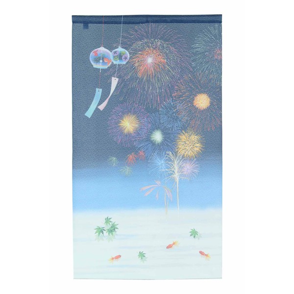 Narumikk Noren Cool Breeze Fireworks Noren, Japanese Pattern, Wind Chime, Goldfish, Morning Glory, Morning Glory, Maple Leaves, No Cracking, Polyester (Size: Approx. Width 33.5 inches (85 cm) x Length