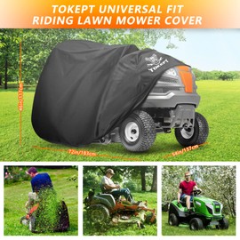 Tokept Lawn Mower Cover, Heavy Duty Waterproof Tractor Cover with Wind Buckle Fits Decks up to 54", Universal Garden Tractor 72"L x 54"W x 46"H (Black)