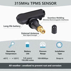 Sensores de presión de neumáticos TPMS 315MHz Compatibles con Ford 2013-2020 C-MAX 2013-2019 Escape 2018-2020 E-Series y Lincoln MKS Reemplaza # DE8T-1A180-AA DE8T-1A150-AA 9L3Z-1A189-A (4 piezas)