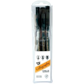 Yasutomo - NSC603A Y and C Water Based Calligraphy Markers, Chisel Tip, Assorted Sizes, Black, Pack of 3 - 443609