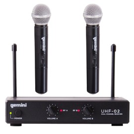 Gemini UHF-02M S12 Dual Wireless Handheld Microphone System - Ch 1 & 2 - DJ, Karaoke, and Podcasting Mic Set