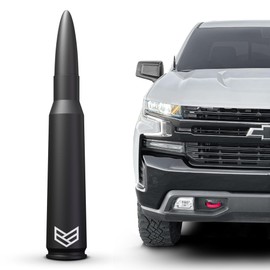 RONIN FACTORY Bullet Antenna Chevy Silverado & GMC Sierra Trucks - 50 Cal Truck Antenna Accessories - Anti Theft - Carwash Safe - Short Replacement Antenna