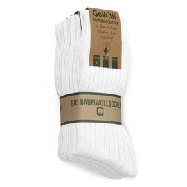 GoWith 4 Pairs Unisex Natural 97% Cotton Crew Socks, Comfy Cozy Breathable Seamless Casual Socks for Men & Women, White, Medium, Model 3011