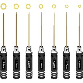 RCpow Hex Driver Set Hex Allen Screwdriver Kit 0.9mm 1.27mm 1.3mm 1.5mm 2.0mm 2.5mm 3.0mm Allen Wrench Set Titanium Hexagon Screwdriver RC Tools Kit for RC Car Drone Multi-Axis Helicopter Models(7pcs)