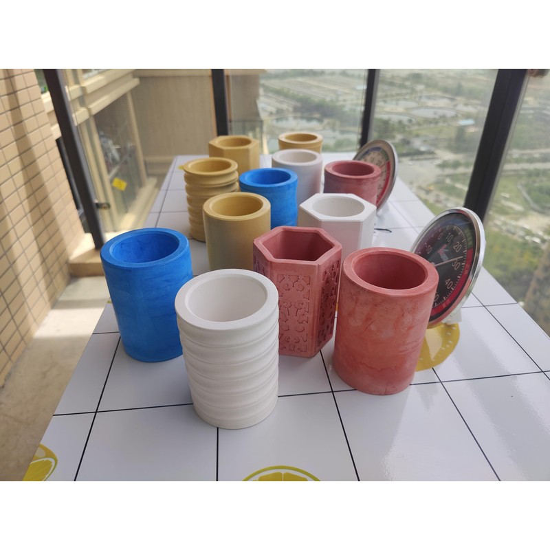 mysangouzi 2 cement pen holders, white and blue