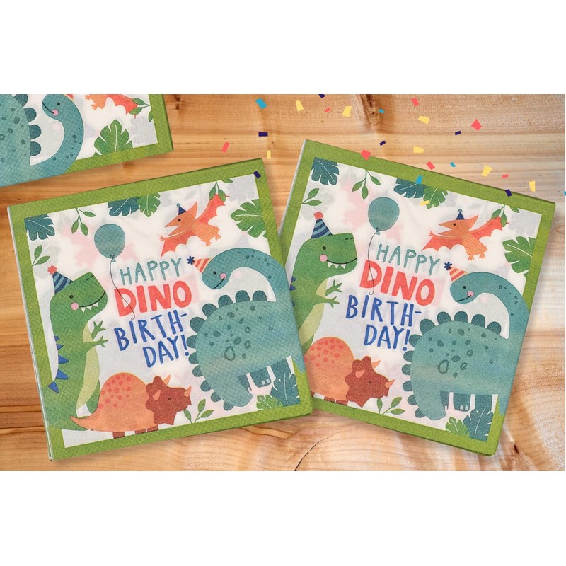 DIWULI Children's Birthday Napkins Dinosaur Pack of 20