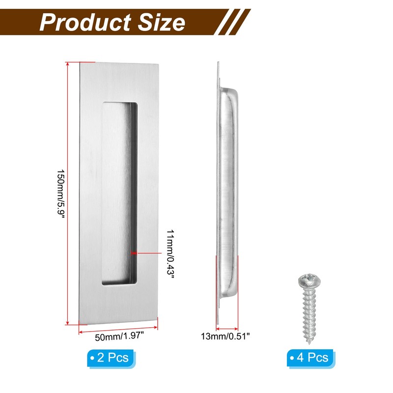 PATIKIL Recessed Finger Flush Pulls 6" 2 Pack Sliding Closet