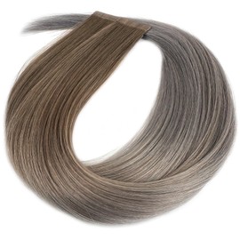 20 Pieces 22" Inches Balayage Ombre Two Tone PU Tape in Skin Weft Human Hair Extensions Color T 18/Silver Dark Blonde Faded to Silver