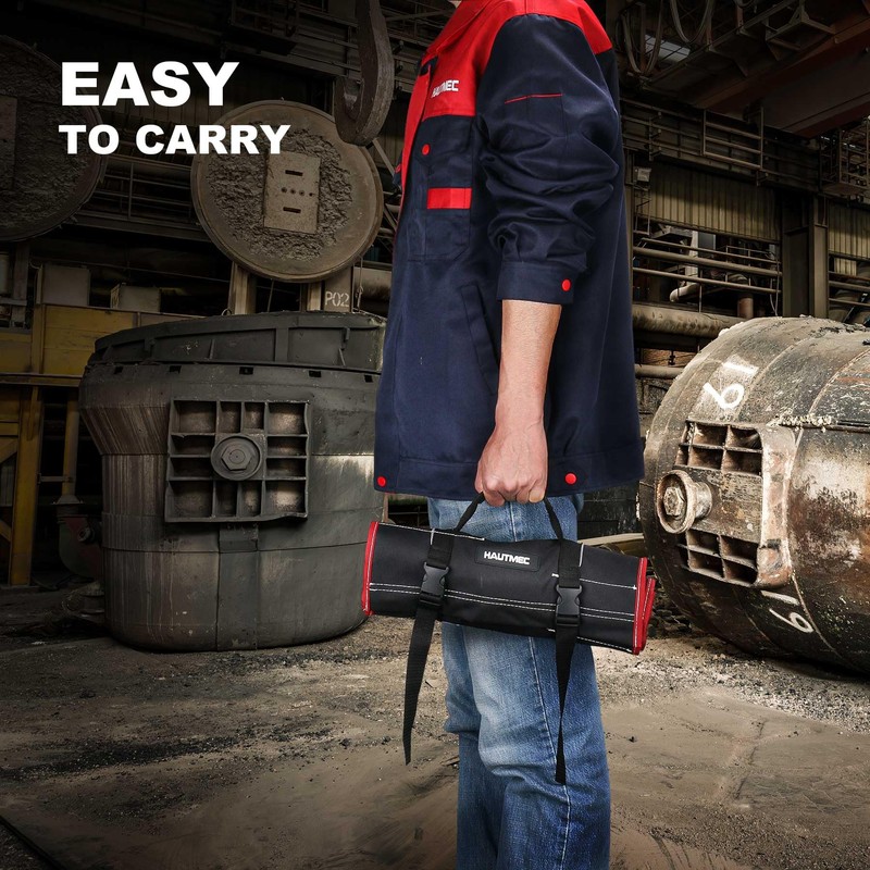 HAUTMEC 32-Pocket Tool Roll Bag, Heavy-Duty Wrench & Screwdriver Organizer,
