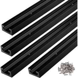 SeekLiny T Tracks for Woodworking,4Pcs Aluminum 48 inch Double Cut Profile Universal with Predrilled Mounting Holes and 48 Pcs Screws Black