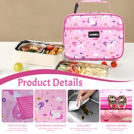 Kids Lunch Bag Cute Pink Mini Soft Cooler Meal Prep Kit Bento Leakproof Freezable Box Fit for School Picnic Waterproof Thermal Insulated Tote Bag for Girls Teens