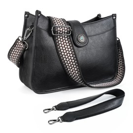 APHISON Crossbody Bags For Women Trendy, Vegan Leather Hobo Handbags Crossbody Purses Shoulder Bucket Bag with 2 Strap Black