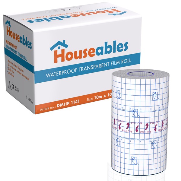 Houseables Transparent Film Dressing, Tattoo Healing Wrap, Adhesive Bandage Roll, 4" x 11 Yards, Clear, Waterproof Wound Cover, Plastic Skin Tape for Aftercare, Recovery, Care, Wounds Protector Shield