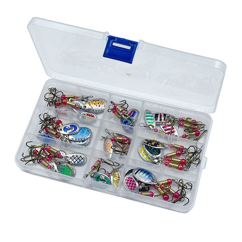 FedMois 30 pcs Fishing Spinner Baits Set with Box Spinners