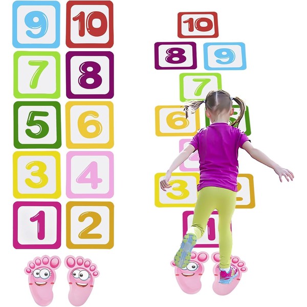 10 PCS Number Lattice Floor Sticker with Footprint Stickers,Funny Number