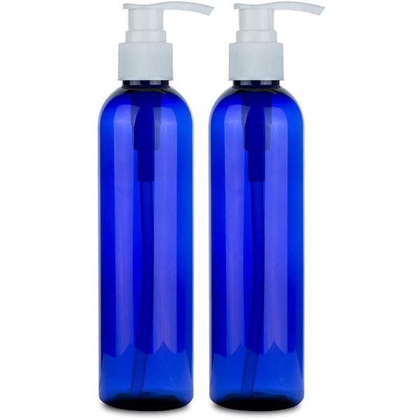 BRIGHTFROM Botellas vacías de bomba de loción, contenedores de plástico recargables sin BPA, PETE1 azul cobalto, ideal para jabón, champú, lociones, jabón corporal líquido, cremas y aceite de masaje (paquete de 2)