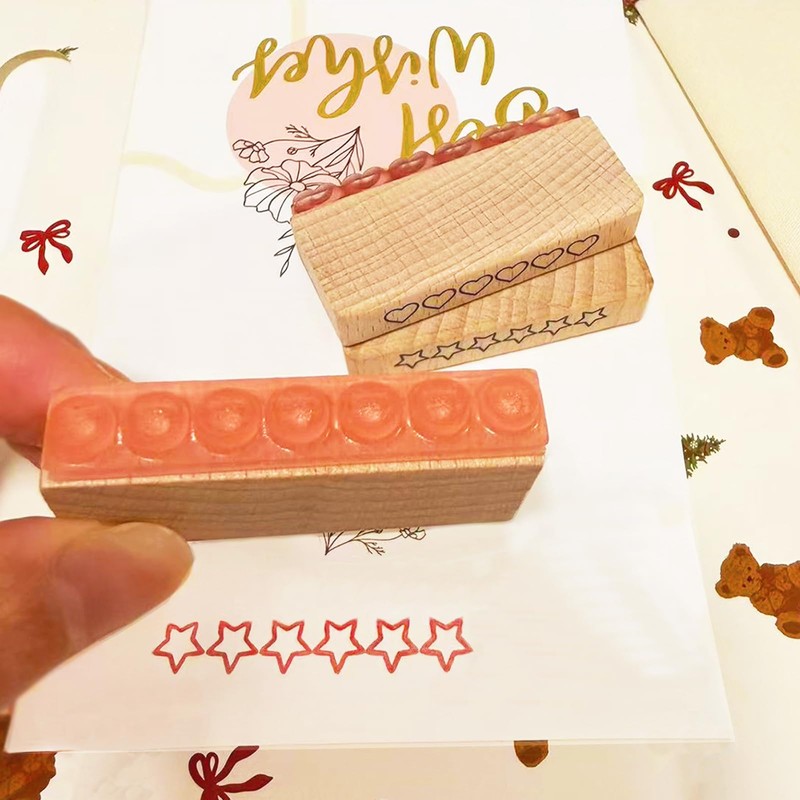 Wissppoott 3-Piece Wooden Rubber Stamp Set - 6-Star Rating Stamp,