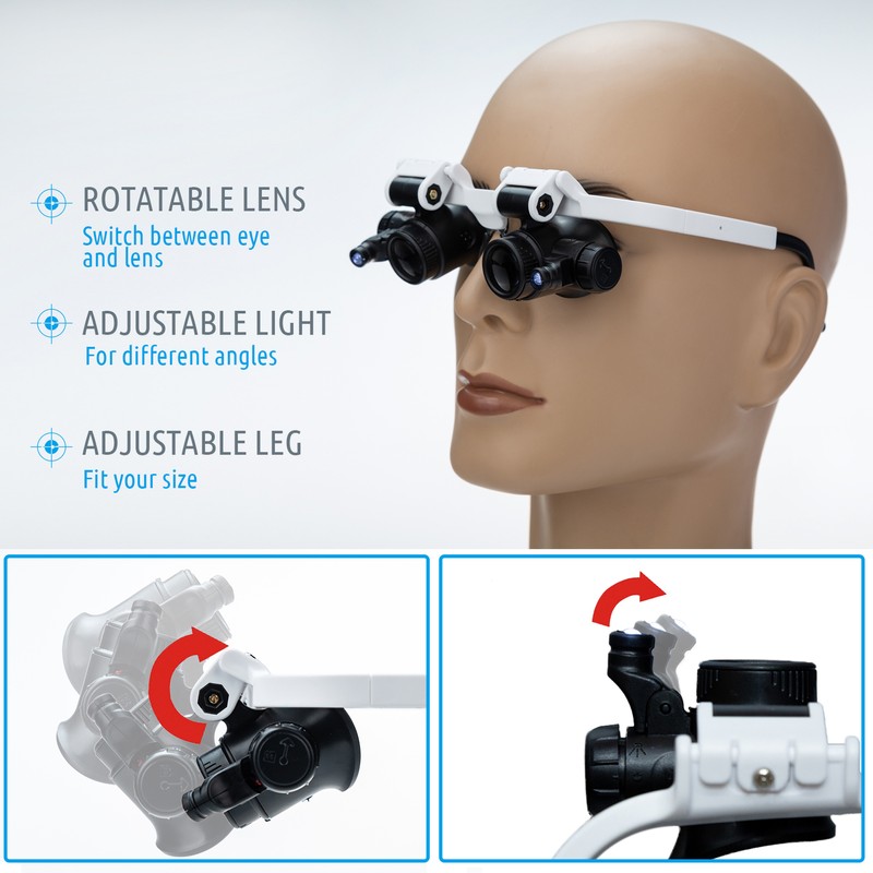Loupe Magnifier Glasses Head Mount with LED Light Adjustable Glasses