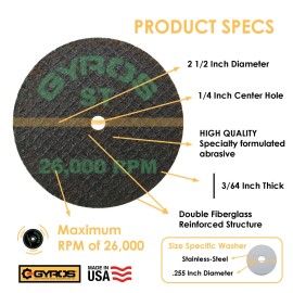 GYROS Resin Cut-Off Wheels for Rotary Tools; 12 Super Tensile Reinforced Disks. - 2-1/2 in