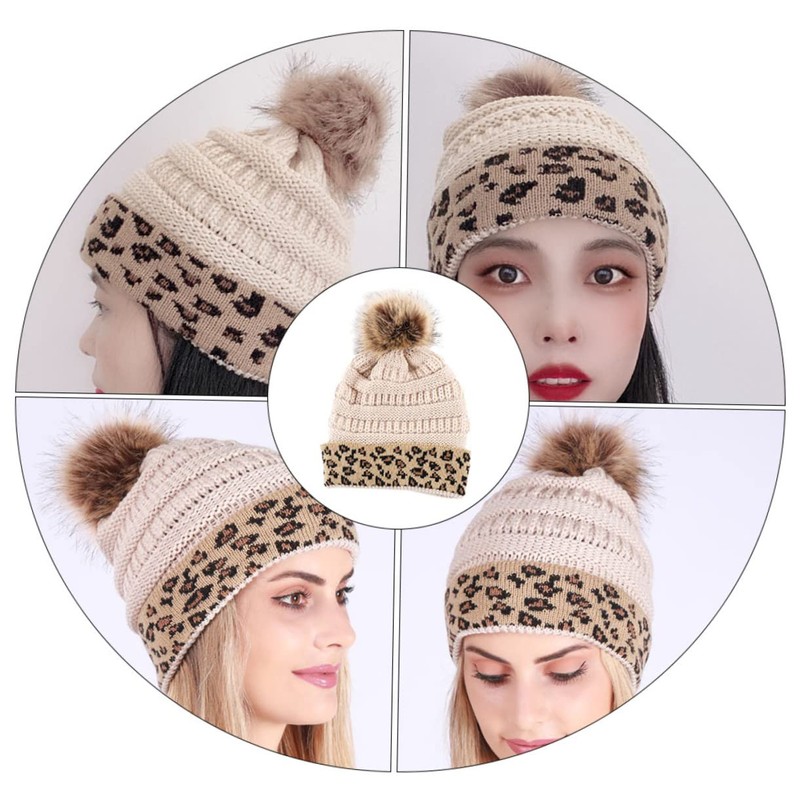 BIUDECO Warm Knitted Beanie Fur Pom Pom Hat for Men
