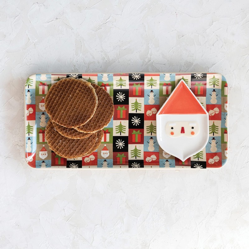 Creative Co-Op 12-1/2"L x 6" W Stoneware Platter w/Holiday Pattern