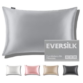 22 Momme Silk Pillowcase for Hair and Skin: 100% Pure Double-Sided Pillowcase with Hidden Zip - Silk Pillowcase - Mulberry Silk Cushion Cover 1 Piece 40 x 80 cm Silver Grey