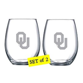 Oklahoma Sooners Etched Satin Frost Logo Wine or Beverage Glass Set of 2