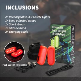 LED Safety Lights Bike Taillights, Bright Red/Green Bicycle Rear Cycling Safety Flashlight, USB C Rechargeable 4 Light Mode Options for Runners, Dogs, Boat, Bike, Walking