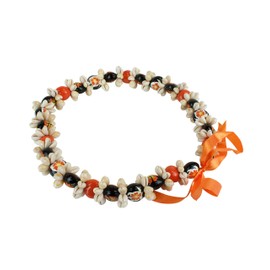 Barbra Collection Hawaiian Leis Kukui Nut Beads Necklaces with Cowrie Shell for Men and Women 28" Adjustable Assorted Color Lei (Orange)