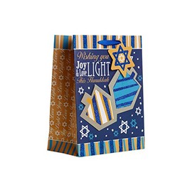 LUXPaper Medium Gift Bags | 4" x 8" x 10" | Hanukkah Spin | 5 Qty