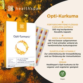 Healthspan Opti-Turmeric | High Strength Liquid Curcumin with 500 mg | Supports Cartilage Formation | Superfood | Absorbed 185 Times Better and 7 Times Faster Than Standard Turmeric | Vegan (30