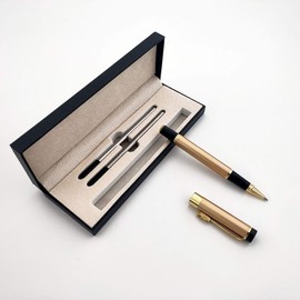 Acoud Fine Nib Ballpoint Pen High-end Business Signature Pen Metal Pen Clip Black Ink Rollerball Pen with Two 0.5mm Replacement Refills Gift Pen Premium Gift Box (Gold)